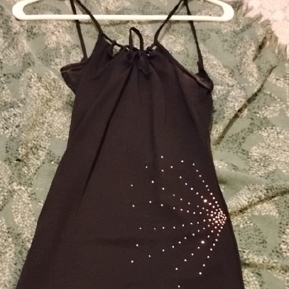 YRU Black Y2K Vintage Dresswith Rhinestone Accents Kris Kross Neckline Small